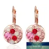 Cristal de luxe Femme Petites Boucles d'Oreilles Rondes Coloré Rose Rouge Strass Zircon Pierre Boucles D'oreilles Or Couleur Bijoux De Mariage Prix Usine expert