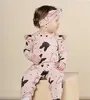 Sevimli Bebek Kız Romper 2 ADET Karikatür Tavşan Desen Uzun Kollu Tulum ve Kafa Kıyafetler Set Sonbahar Doğan Bebek Giysileri 210816