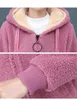 Зимний из искусственного меха Тедди Пальто Женщины Мода с капюшоном Добавить бархат для утолщения куртки на молнии Модный и повседневный плюс-размер 210820
