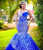 2022 Plus Size Arabisch ASO EBI Luxe Royal Blue Prom Dresses Beaded Pailletten Kant Evening Formele Partij Tweede Receptie Jurken Jurk ZJ220