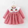 (4 stuks / partij) 2021 Nieuwe Collectie Plaid Patroon Baby Girl's Jurk 011102 Q0716