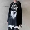 Футболка с длинными рукавами Топы Женщин Streetwear Top Goth Harajuku Череп футболки Ригеральные Граффити Темная Высокая улица Свободные Дниз 210302