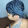 Black Pixie Cut Bob Curly Human Human Human Wigs Jerry Curta Brazilian Brazilian Lace Wig Frontal para Mulheres Americanas