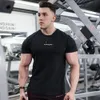 Ginásio algodão camiseta homens exercício fitness magro manga curta t-shirt masculino fisherbuilding esporte camisetas tops verão roupas casuais