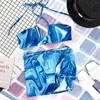 Maillots de bain pour femmes Dames Maillot de bain séparé Vague Imprimer Trois pièces Bikini Maillot de bain Bague Bange Sexy Réglable Bleu
