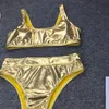 Kvinnors badkläder Wackdaria kvinnor baddräkt silver / guld ljus läder sexig hög midja bikini set sex stilar Biquini badande sommarslitage
