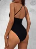 Metall Ring Halter Sexy Deep V Bodysuit Badeanzug Brasilianische Frau Kreuz Verband Rückenlose Bademode Dame Push Up Beachwear 210604