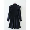 [DEAT] Fashion Spring Autumn Stand-up Collar Knee-length Long Sleeve Solid Color Simple Loose Dress 13C070 210527