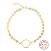 Aide 925 Sterling Silver Fashion Women Gold Round Wafer Armband Girls Friend Wife Dotter Present Circle Sequins Armband