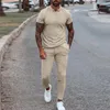 Men's Tracksuits Fashion 2 Piece Set For Men Short Sleeve Tops And Drawstring Pants Suits Mens Clothes Casual Solid Outfit 2021 Summer Stree