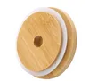Bambu Mason Jars Lids 70mm 88mm Boca Largo Mason frascos com beber palha buraco mason frascos lid