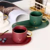 Ceramics Coffee Mug Set White Black Green Red Coffee Cup Dessert Plate Kits Best Gift for Mom and Dad