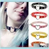 Colliers Pendentifs Bijoux femmes Hiphop Mignon Cosplay Rivet Coeur Collier Ras Du Cou Punk Rock Gothique En Cuir Chaîne En Métal Harajuku Adjus