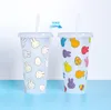 PP temperature change Christmas tumbler fruit tea drinks cold tumblers color plastic straw Color cup SN6182