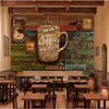 Dostosuj HD ręcznie malowaną retro kawiarnię tapety restaurant niestandardowy mural zielona tapeta papel de parede para Quarto