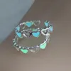 Anillo de dedo de corazón de Color plateado hueco para mujeres y niñas, anillo ajustable con apertura de Hip Hop, anillos tejidos, regalo de joyería de declaración