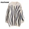 Aachoae Autumn Women Basic O Neck Printed Sweater Vintage Batwing Long Sleeve Jumper Tops Female Casual Loose Sweaters 211123