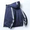 Moda Jesień Zima Męska Płaszcz Trendy Menswear Classic Solid Color Stripe Zipper Kurtka Z Kapturem Bluzy Sport Mężczyzna Znosić Y1109