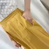 Surmitro Super Quality Wiosna Letnia Długa Spódnica Kobiety Koreański Styl Żółty Estetyczny Wysoka Talia Midi Plisowana Spódnica Kobieta 210712