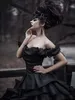 Svart Gotisk Trädgård Bröllopsklänningar 2022 Plus Storlek Av Skulder Cascading Ruffles Lace-up Corset Lace Bridal Dress Mariage
