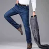 Style classique hiver chaud hommes d'affaires Jeans mode décontracté Denim Stretch coton épais polaire Denim pantalon mâle marque pantalon 211124