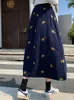 Surmiitro Corduroy MIDI длинные юбка Женщины осень зима корейская цветочная вышивка средняя длина высокая талия линия юбка линии женская 2111119