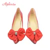 Apixta Bling Crystals Bow Flowers Switked Toe Red High Heels Women Patent Leather Butterfly-Knot Pompy Duży Rozmiar 45 46 47 48 K731