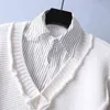 DEAT Woman SWEATER Knitting Patchwork a strisce con manica lunga Collar Stile casual Stile Falso Due 2021 Autunno Fashion 15JK949 Y1110