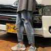 Men Jeans Solid Chic Harajuku Denim Straight Holes Trousers Mens Korean Style Leisure Streetwear BF All-match Ins Loose Teens G0104