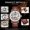 Mens Luxury Skeleton Automatic Mechanical Wrist Watches Leather Moon Phrase Luminous Hands Self-Wind Wristwatch2202