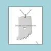 Collane con ciondolo Pendenti Gioielli Collane con mappa dello stato dell'Indiana, collana a forma personalizzata, collana in argento S925 con una goccia a cuore Deliv