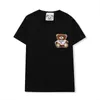 Womens Tops Tees Summer new T-shirt flocking three-dimensional cartoon bear letter embroidery loose short sleeves for men and women