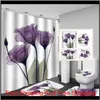 Bathroom Sets Shower Curtain Set 4 Pcs Shower Curtain Mat Set Toilet Cover 180X180Cm Shower Curtain Toilet Seat Covers Home4919663