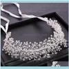 المجوهرات يدويًا الزفاف المصنوع يدويًا Aessories Sier Color Baroque Rhinestone Crystal Bridal Tiara Hair Band Band Jewelry Drop Drop 2