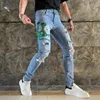 Erkek Kot Chaopai Nakış Kobra Yıpranmış Slim Fit Küçük Ayak Yüksek Sokak Kot erkek Büyük Hasar Delik Yılan Cilt Pantolon