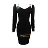 Casual Dresses Women's Sexy Bodycon Midi Dress Long Sleeve Strap Cold Shoulder V Neck Rib Knit