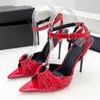 Sandalias de lujo de verano para novia y boda para mujer, zapatos de tacón alto finos con punta abierta roja para mujer, zapatos de fiesta sexis para mujer