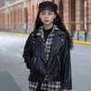 Koreanska High Street Short Leather Moto Jacka Svart Lösa Kvinnor Ytterkläder Varm Pu Coat Vinter Streetwear Kvinna Mode Toppar 210604