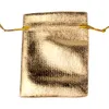 Bijoux emballage petit sac argent feuille d'or tissu sacs à cordon 7x9cm 9x12cm 10x15cm mariage cadeau pochettes prix de gros