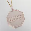 Hommes Bling Bijoux Plaqué Or Complet Bling CZ Nom Personnalisé Lettres Pendentif Collier pour Hommes Femmes Hip Hop Cadeau avec Chaîne de Corde de 3mm 24 pouces