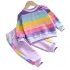 Children Girls 2pcs Rainbow Clothing Sets Autumn T-Shirts Pants Sport Tracksuits 211104