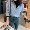 女性のブラウスシャツ春秋シフォンソリッドカラーポケットデザイン作業ワークシングルブレスト服女性エレガントな韓国のラプルレース