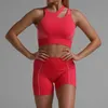 Vêtements d'entraînement pour femmes SeamlFitnShort Yoga Set Soutien-gorge de sport rembourré à manches courtes Haut court Short d'entraînement Vêtements de sport X0629