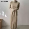 Bgteever turtleneck full ärm överdimensionerad stickad klänning kvinnlig 2021 vinter vestidos avslappnad tjock snodd kvinna lång tröja klänning g1214