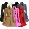 Winter Wool Coat Women Europe Belt Buckle Turndown Collar Trench Female Double Breasted Casual Long Sleeve Dress Coats XXL