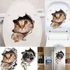 2021 3D Katzen Wandaufkleber Toilettenaufkleber Lochansicht Lebendige Hunde Badezimmer Raumdekoration Tier PVC Aufkleber Kunst Aufkleber Wand