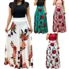 Women Plus Size Bohemian Long Sleeve Maxi Dress Color Block Polka Dot Floral Patchwork Bodycon Empire Waist Vintage S-5XL 210303