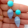 YYGEM Natural Teardrop Blue Lace Agate Chalcedony Coin Turquoise Stud Earrings Office style for women