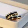 2022 Luxury Brand Pure 925 Sterling Silver Jewelry Gold Diamond Black Ceramics Wedding Rings Top Quality Fine Design Party Thin