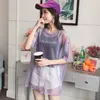 Gkfnmt mode hollow out t -shirt vrouwen sexy transparante zomer tops dames korte mouw losse twee set t -shirts dames tee shirt t200614